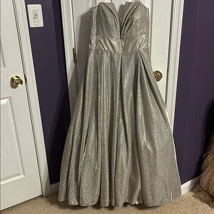 Silver Strapless Sweetheart Prom Gown